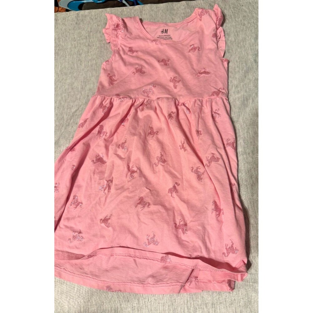 H&M Girls Unicorn Pink Dress Size 2/4 Small S Sweet Girlie Barbiecore Sparkle